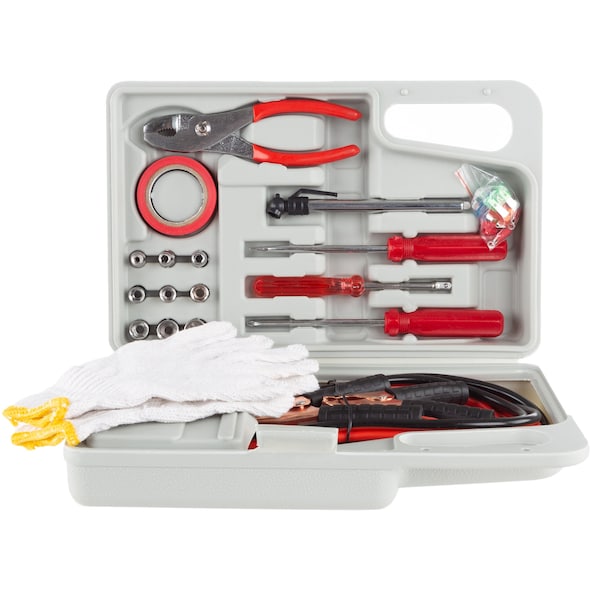 Stalwart Roadside Emergency Car Kit - 30-Piece Road Trip Essentials Tool Set by Gray/Red 75-13503 - main